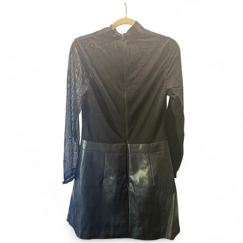 Alice + Olivia Chara Long Sleeve Mesh & Faux Leather Mini Dress - Picture 9 of 12